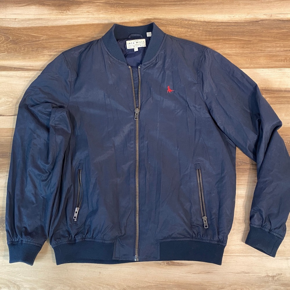 Jack Wills Bomber Jacket Mens Large Lightweight Navy Embroidered Pheasant Logo